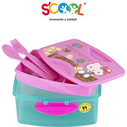 Scool Taper Niña 1.1 Lt Con División Y Cubiertos Hello Kitty