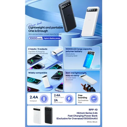 REMAX Cargador Portatil Powerbank 10000mah, Rpp-10 Carga Rapida