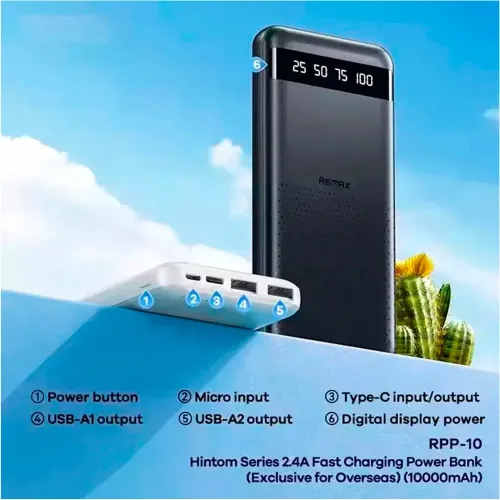 REMAX Cargador Portatil Powerbank 10000mah, Rpp-10 Carga Rapida