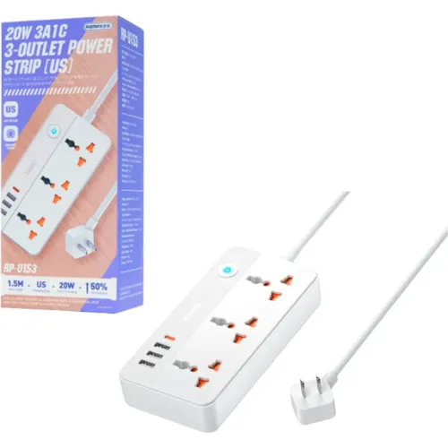 REMAX Extension Power Strip  Rp-U153 Blanco 3 Outlets