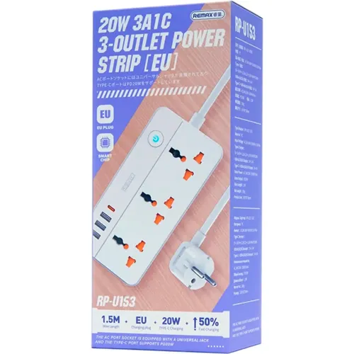 REMAX Extension Power Strip  Rp-U153 Blanco 3 Outlets