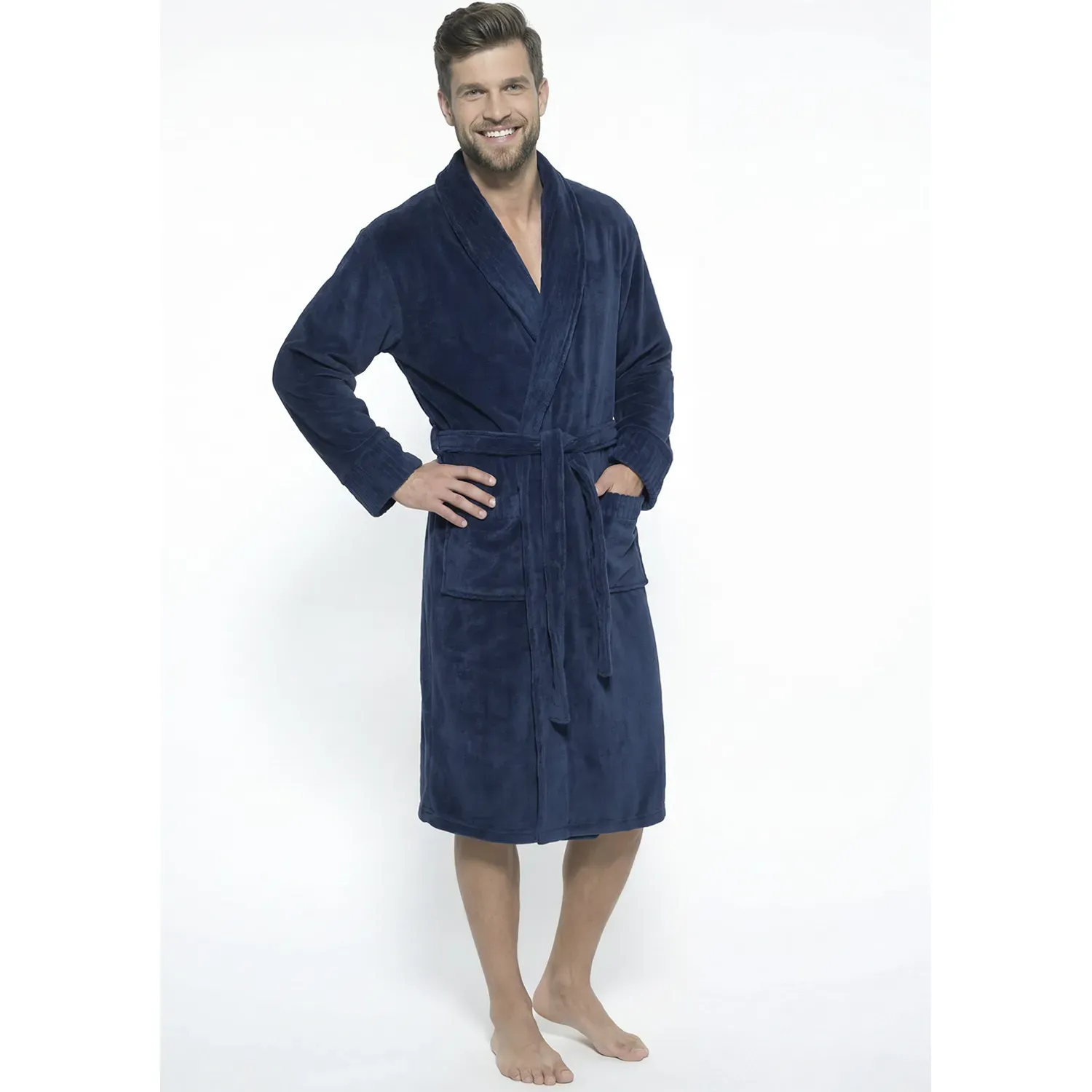 Bata Kayser De Dormir Hombre Manga Larga Coral Fleece color azul | Platanitos