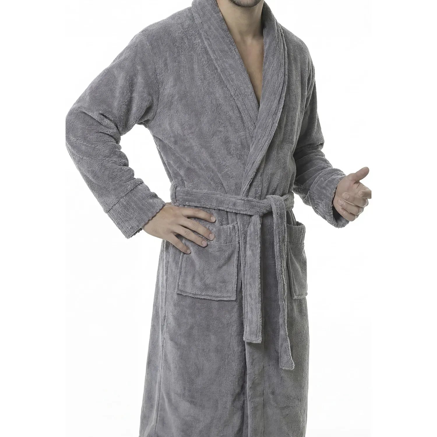 Bata Kayser De Dormir Hombre Manga Larga Coral Fleece color gris | Platanitos