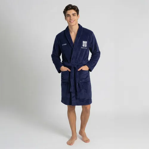 Bata Kayser De Dormir Jovencito Manga Larga Coral Fleece color azul | Platanitos