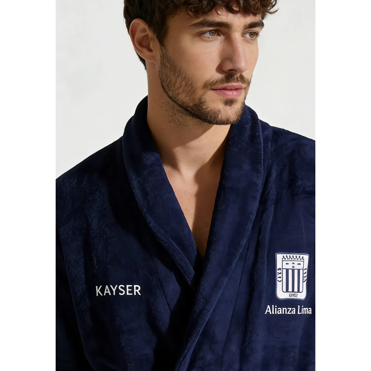 Bata Kayser Hombre Manga Larga Coral Fleece color azul | Platanitos