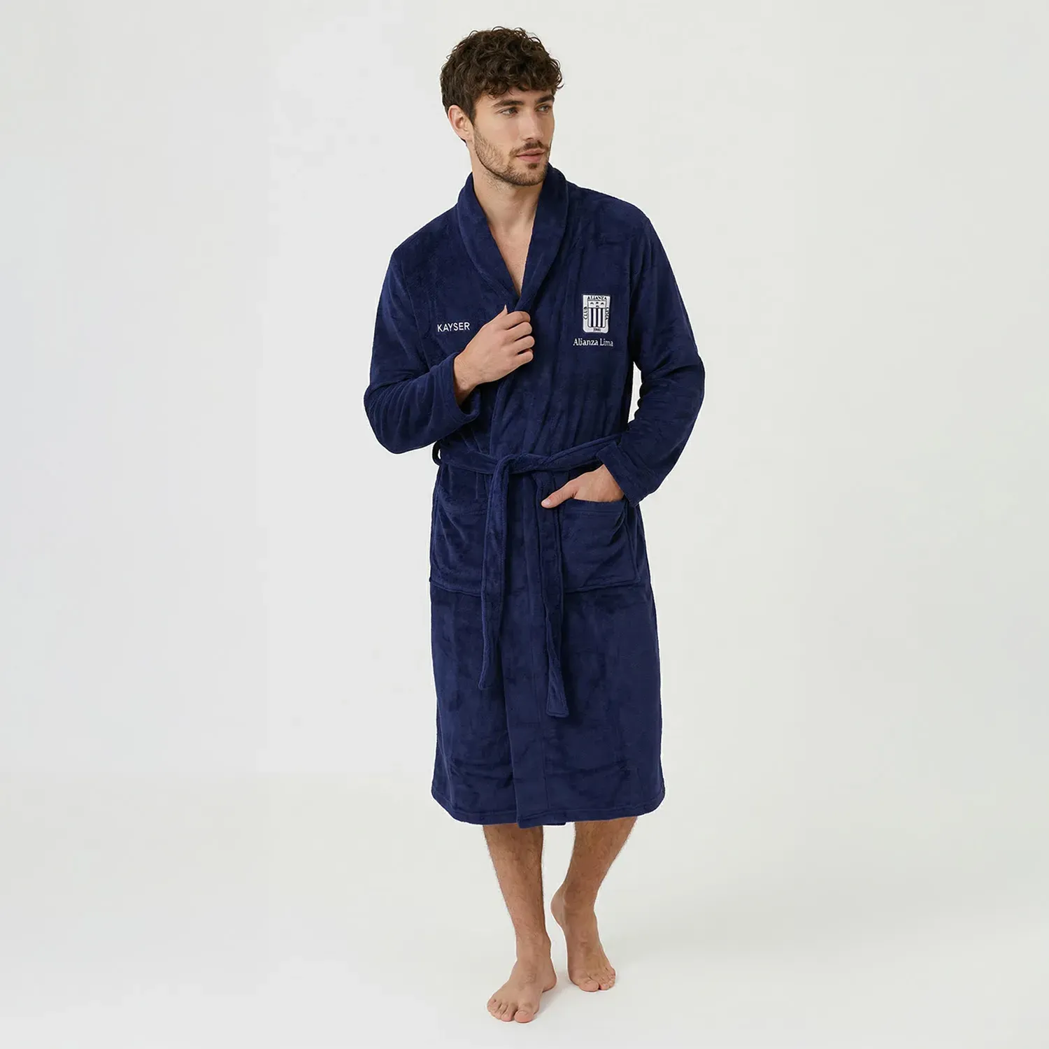 Bata Kayser Hombre Manga Larga Coral Fleece color azul | Platanitos