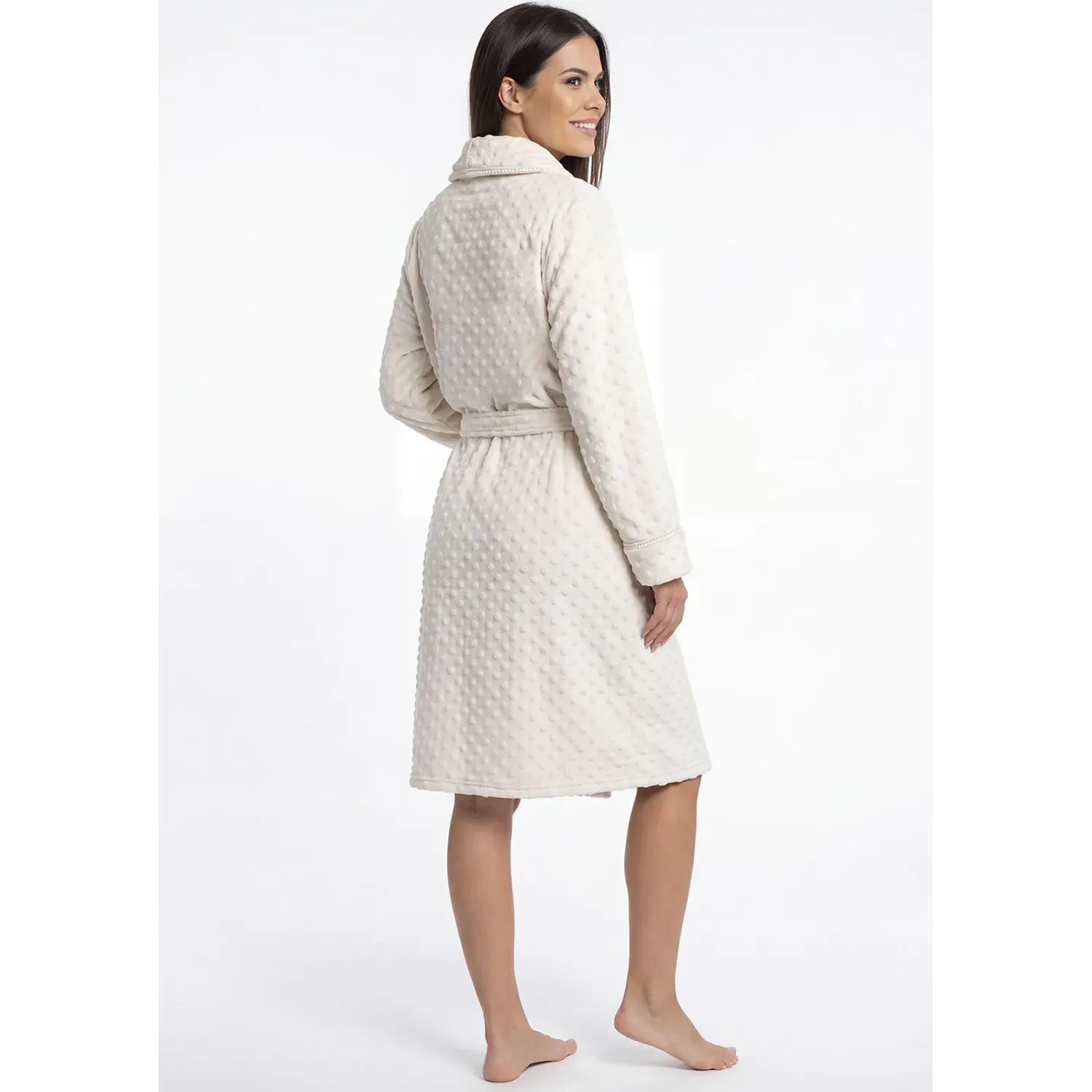 Bata Kayser Mujer Manga Larga Coral Fleece color marfil | Platanitos