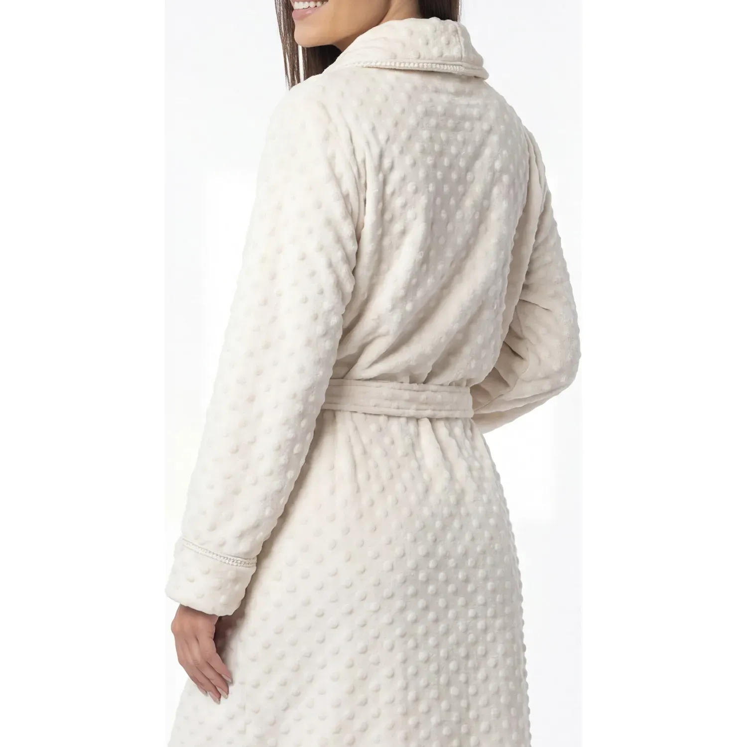 Bata Kayser Mujer Manga Larga Coral Fleece color marfil | Platanitos