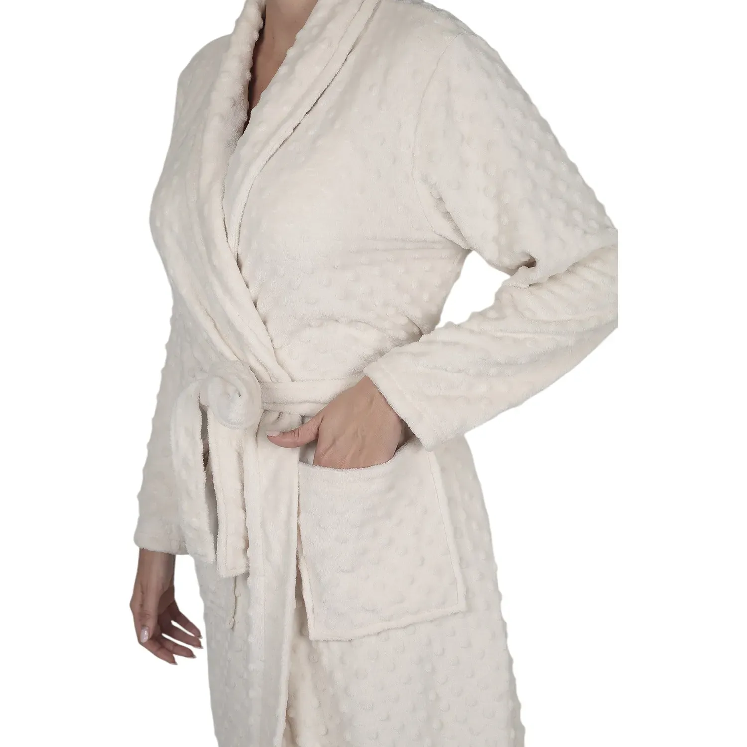 Bata Kayser Mujer Manga Larga Coral Fleece color marfil | Platanitos