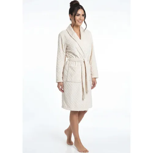 Bata Kayser Mujer Manga Larga Coral Fleece color marfil | Platanitos