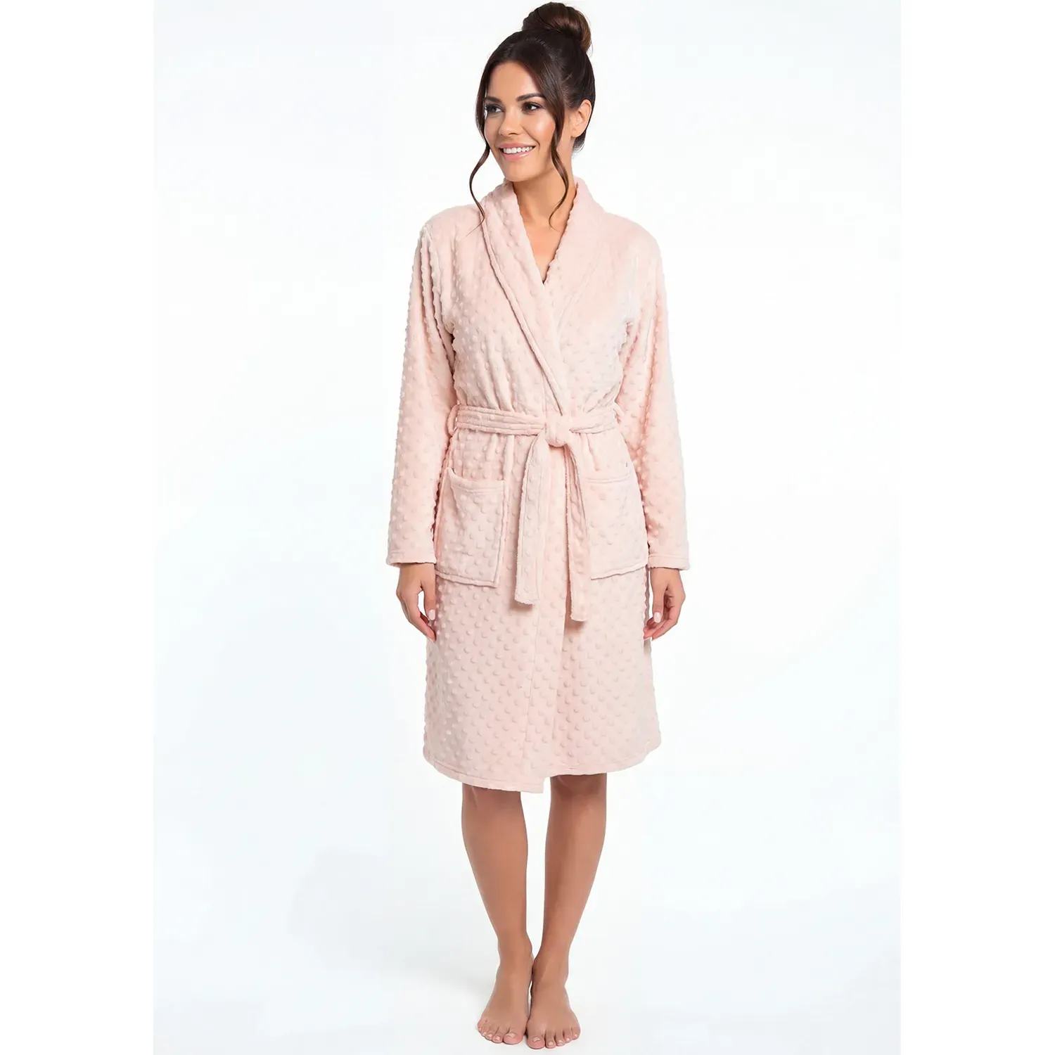 Bata Kayser Mujer Manga Larga Coral Fleece color rosado | Platanitos