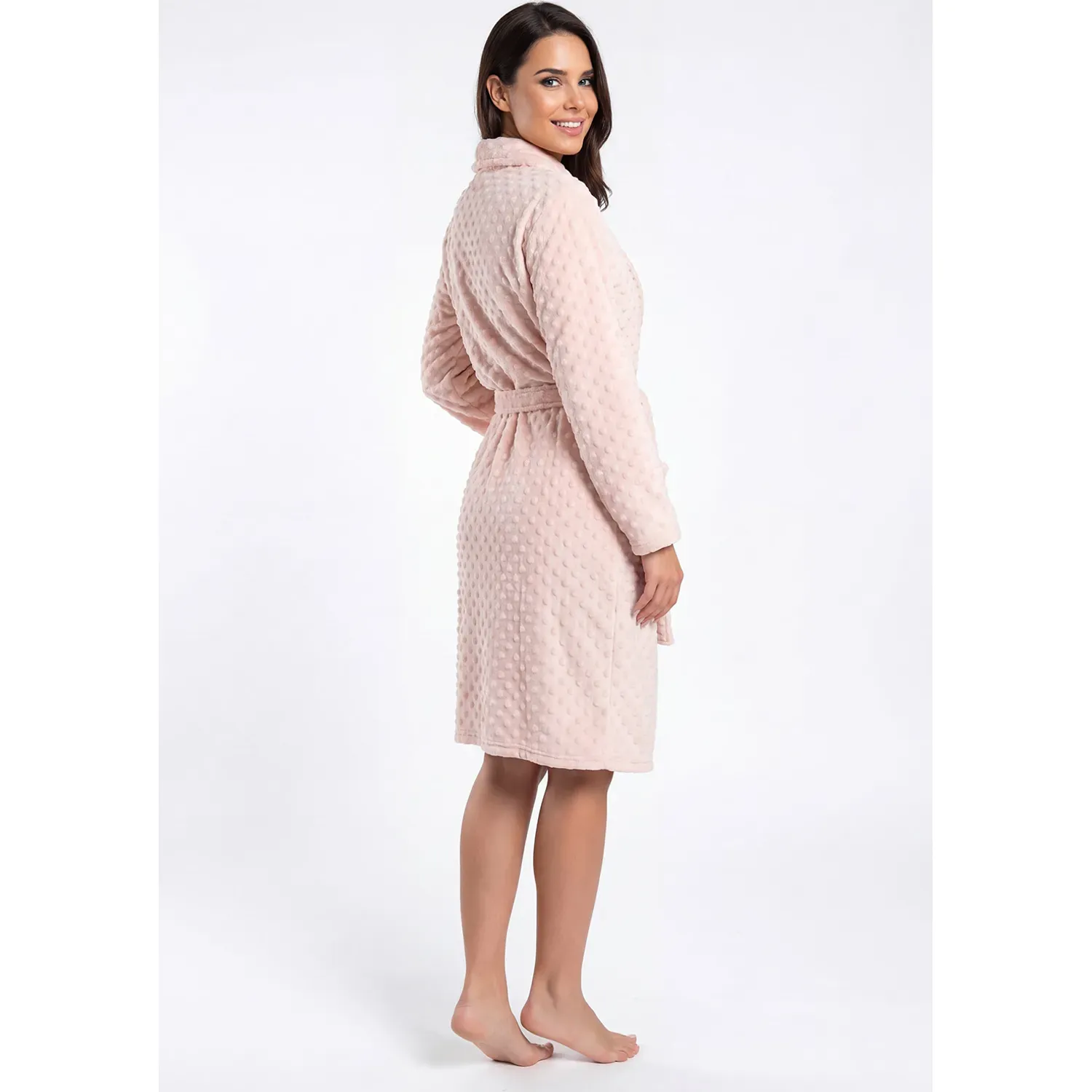 Bata Kayser Mujer Manga Larga Coral Fleece color rosado | Platanitos