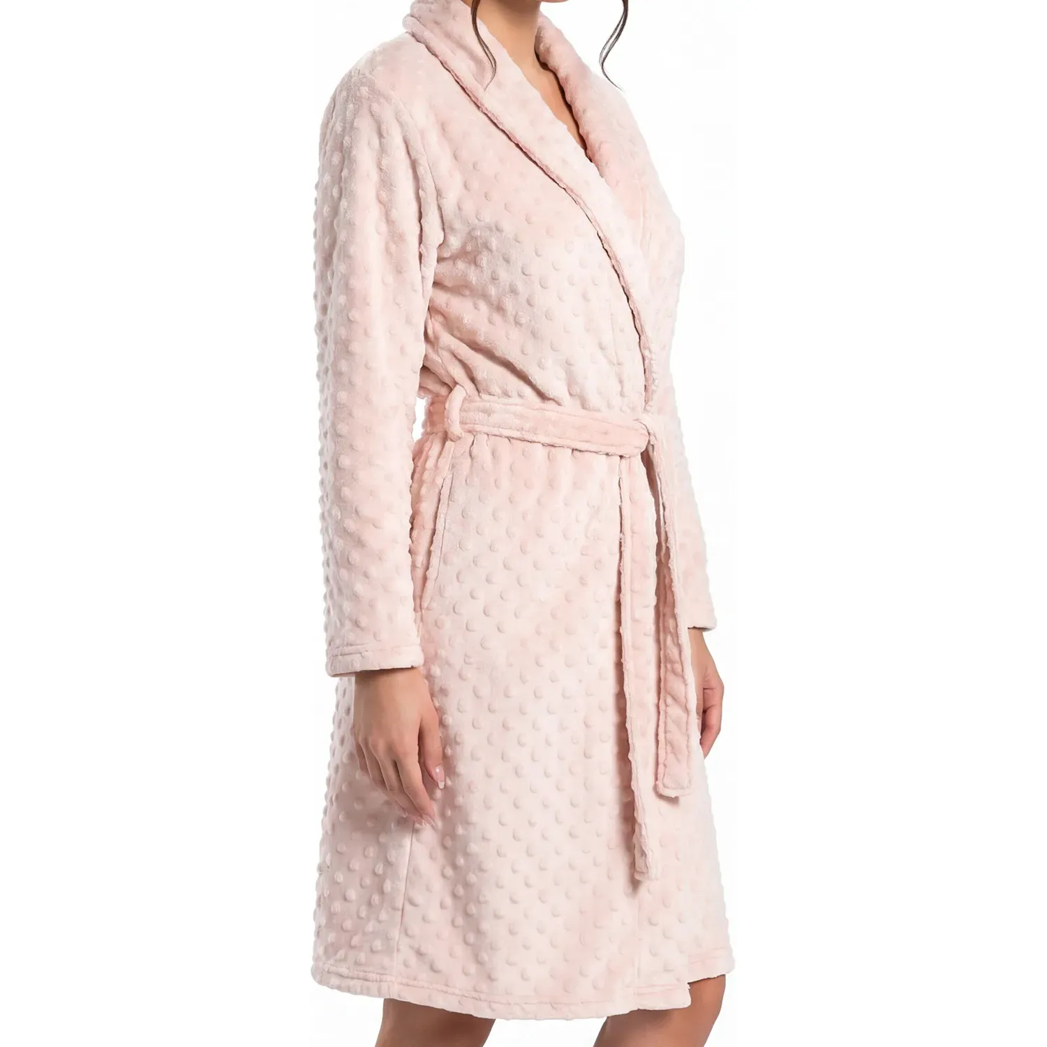 Bata Kayser Mujer Manga Larga Coral Fleece color rosado | Platanitos