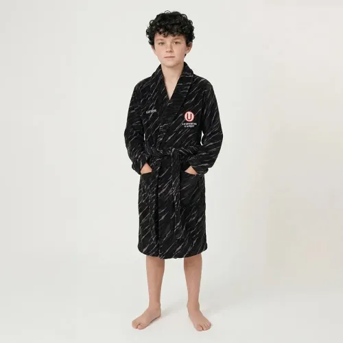 Bata Kayser Niño Manga Larga Coral Fleece color negro | Platanitos
