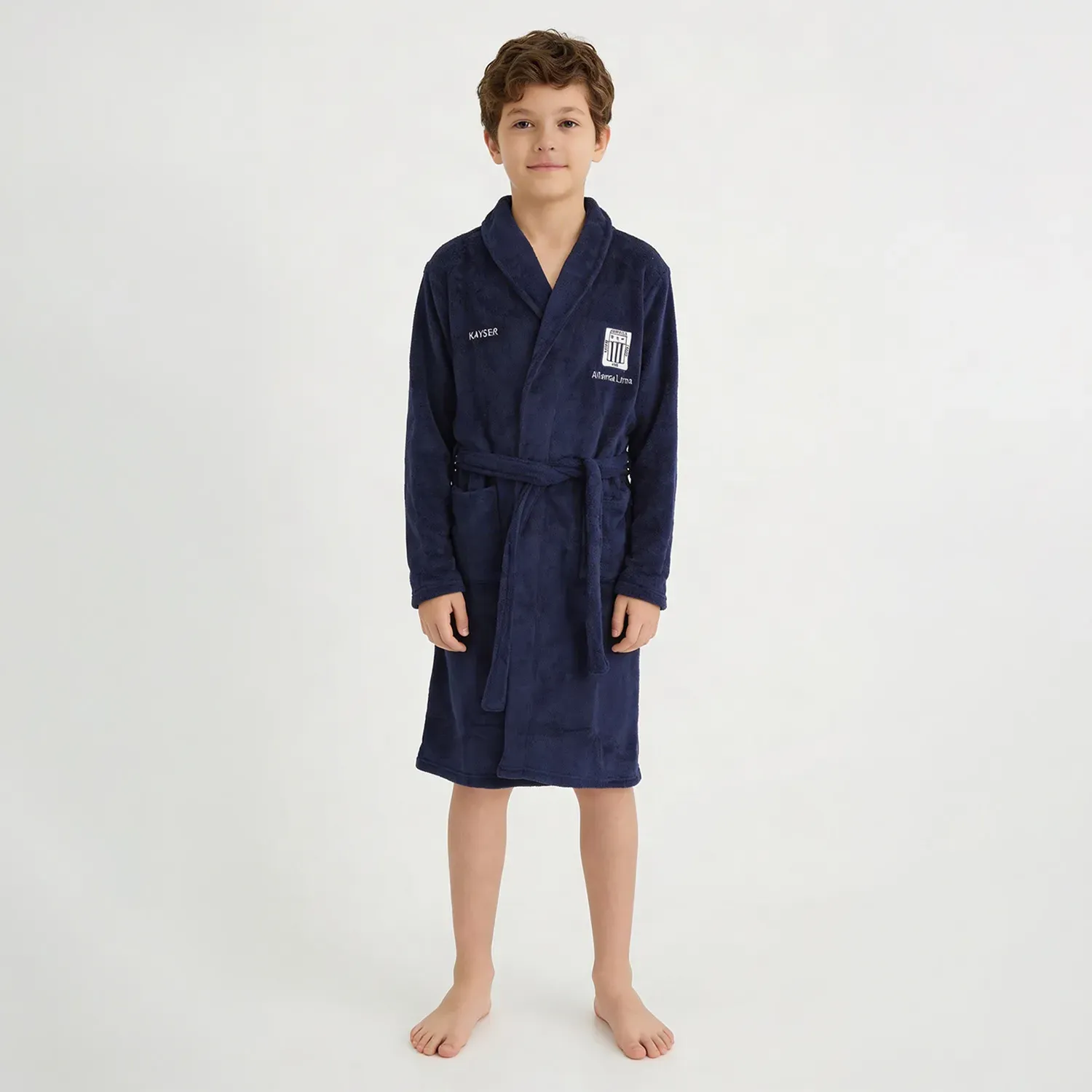 Bata Kayser Niño Manga Larga Coral Fleece color azul | Platanitos