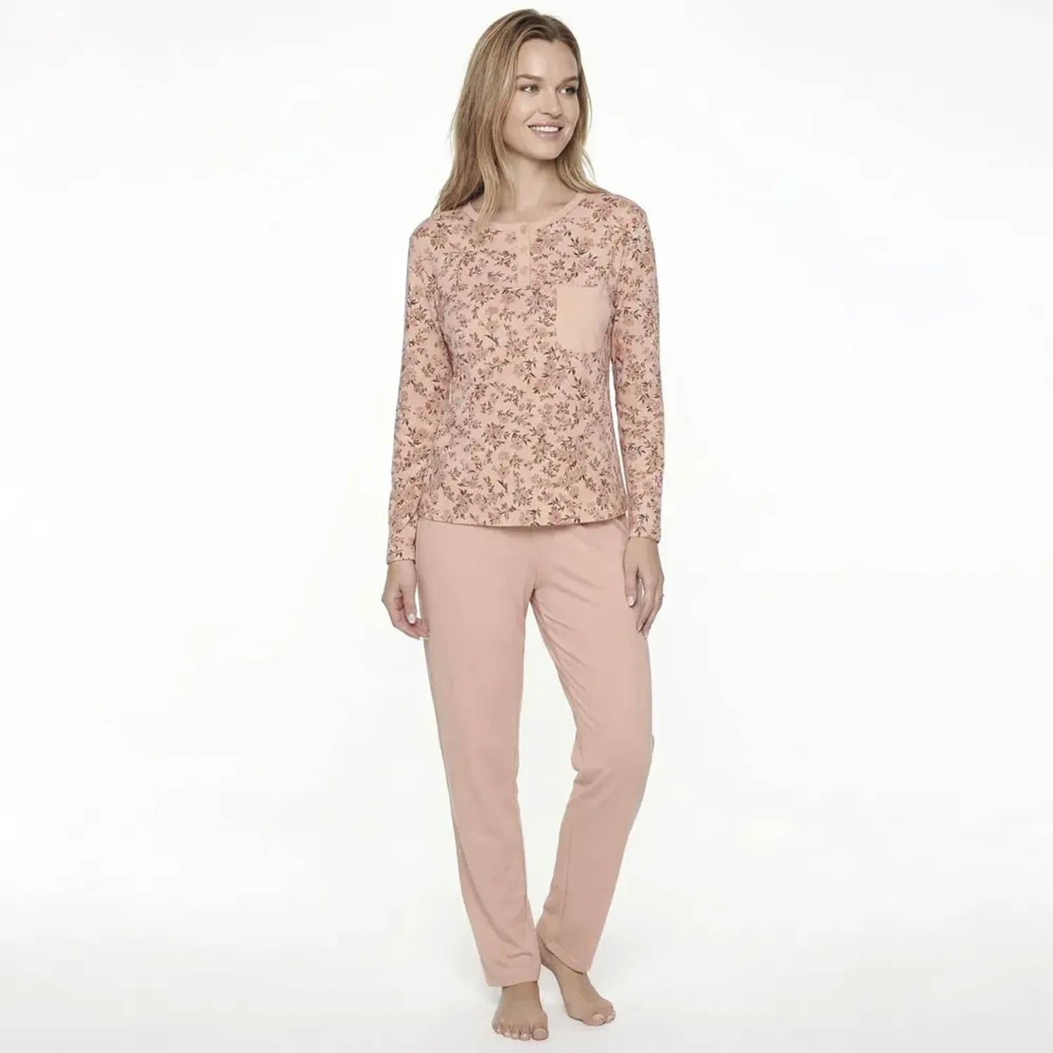 Pijama Kayser Mujer Pantalon Algodon color damasco | Platanitos