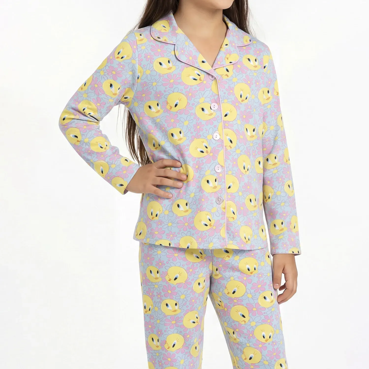 Pijama Kayser Niña Pantalon Tela Piel De Durazno color celeste | Platanitos