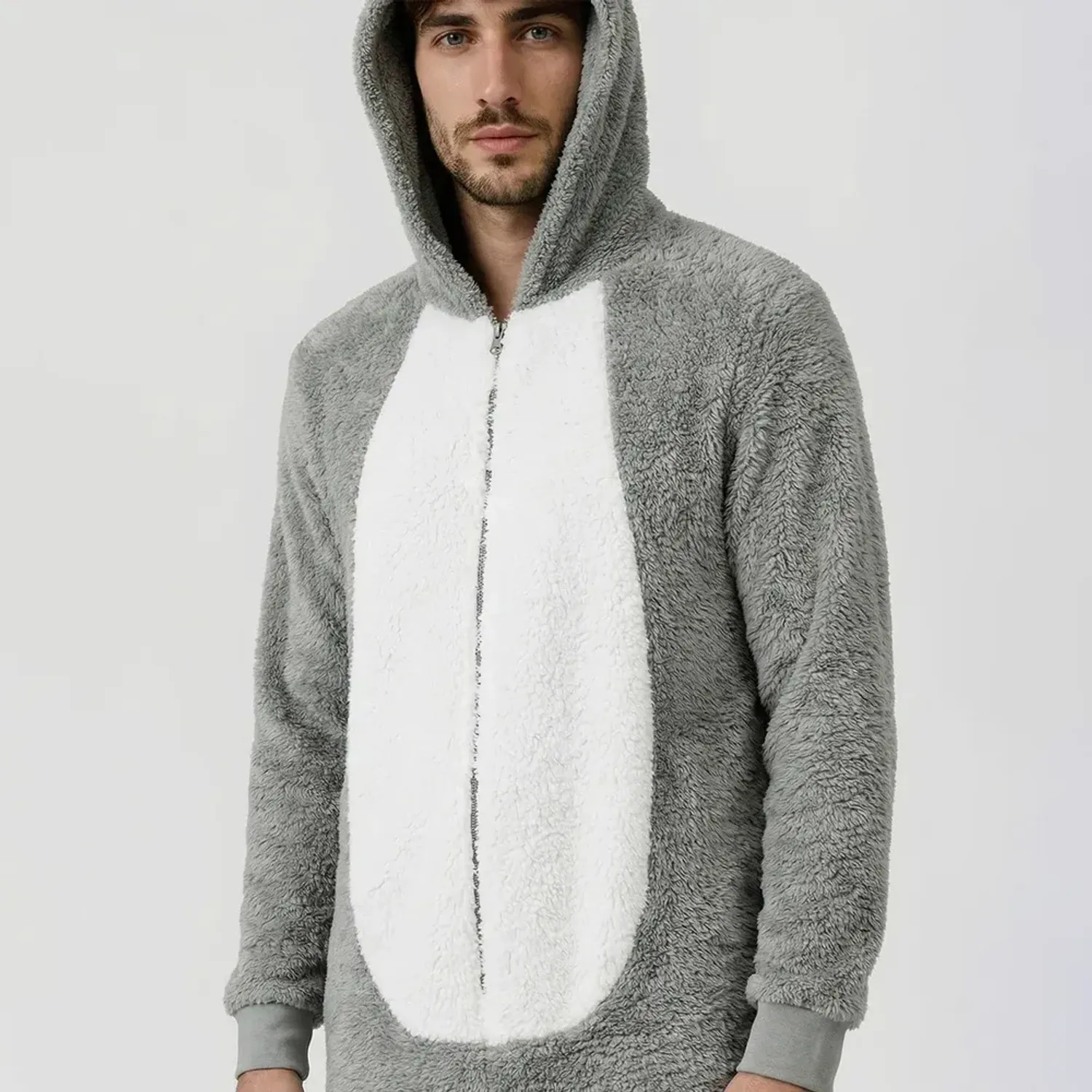 Pijama Kayser Unisex Enterizo Coral Fleece color gris | Platanitos