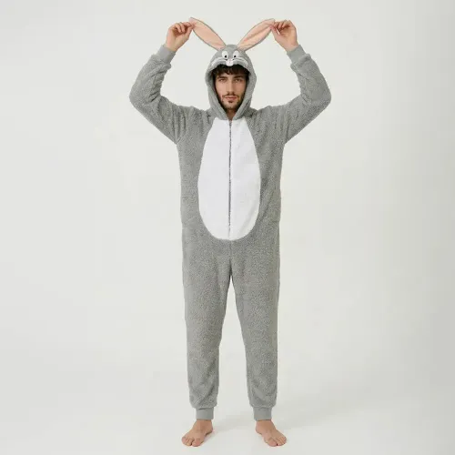 Pijama Kayser Unisex Enterizo Coral Fleece color gris | Platanitos