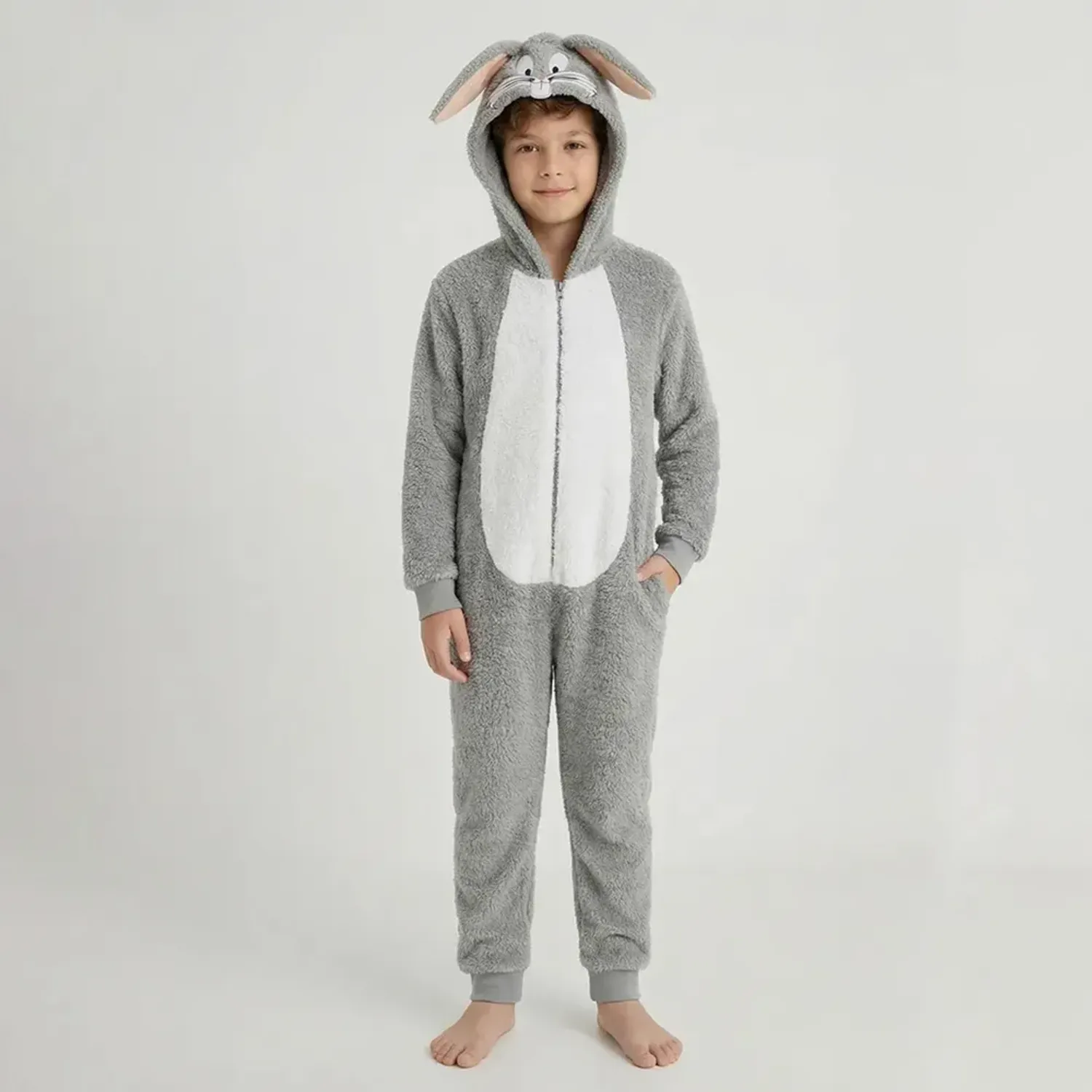 Pijama Kayser Unisex Niño Enterizo Coral Fleece color gris | Platanitos