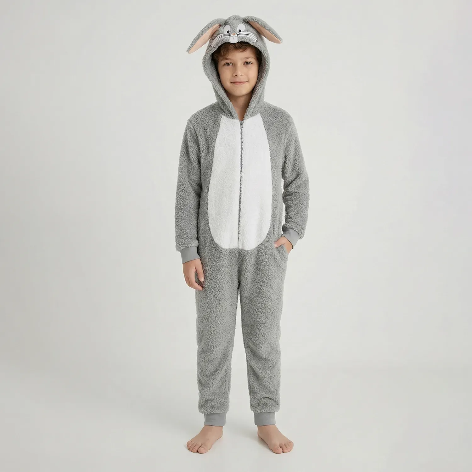 Pijama Kayser Unisex Niño Enterizo Coral Fleece color gris | Platanitos