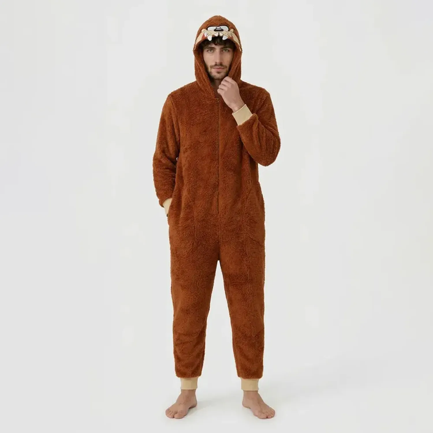 Pijama Kayser Unisex Juvenil Enterizo Coral Fleece color café | Platanitos