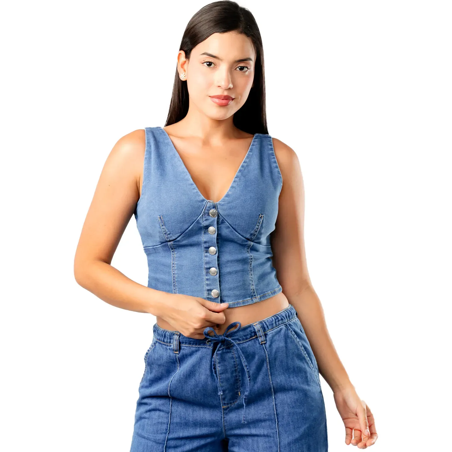 Top Jarola Denim Stretch Martina color celeste | Platanitos