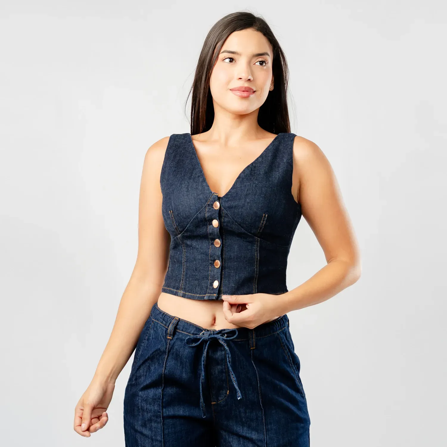 Top Jarola Denim Stretch Martina color azul | Platanitos