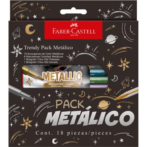 FABER CASTELL Varios Metallic Pack 10 Ecolápices + 6 Marcadores + 2 Lapiceros