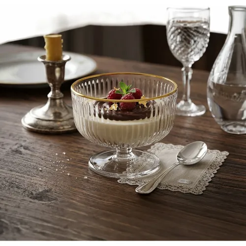 ICHIMATSU Juego X 6 Piezas Copa Postre Modelo Rayas Filo Dorado 320 Ml