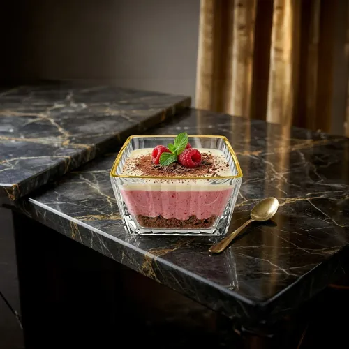 ICHIMATSU Juego X 6 Piezas Bowl Cuadrado Con Rayas Filo Dorado 215 Ml