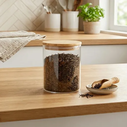 ICHIMATSU Frasco De Vidrio Tapa De Madera 450 Ml (8x10 Cm)