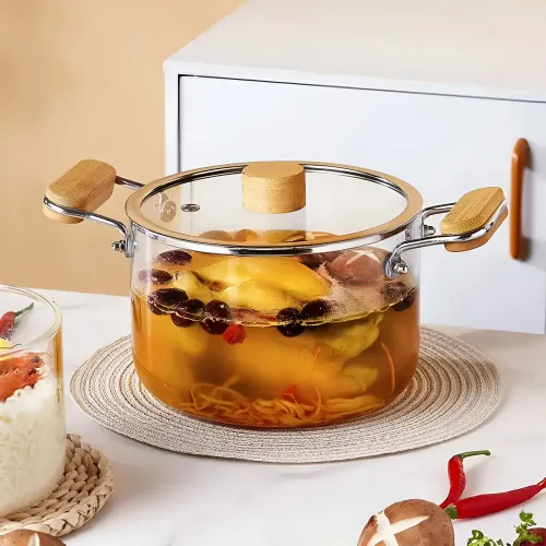 ICHIMATSU Olla De Vidrio Borocilicato Asas De Madera 3.5 Lt