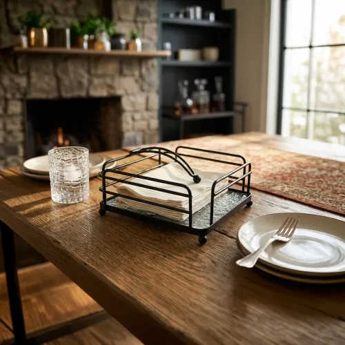 ICHIMATSU Servilletero Cuadrado Negro De Hierro Base Acrilico Lulu