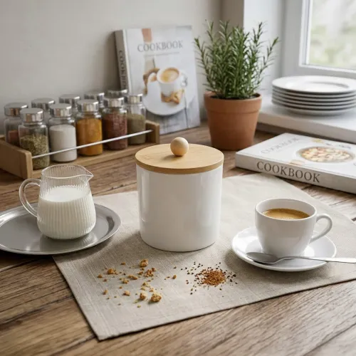 ICHIMATSU Azucarero De Porcelana Con Tapa Bambu 600 Ml (12x12x8 Cm)