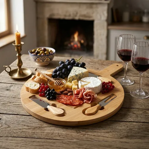 ICHIMATSU Set Tabla De Madera Para Queso Redondo (30x40x1.5 Cm)