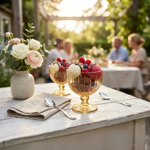 ICHIMATSU Juego X 6 Piezas Copa Helado Rayas Amarillo 360 Ml