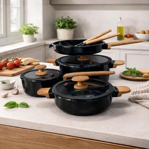 MGC Juego De Ollas X 9 Pz Con Resvestimiento De Cerámica ( Cac.18+olla24+olla Baja24+sart.24+cuchar+esp)