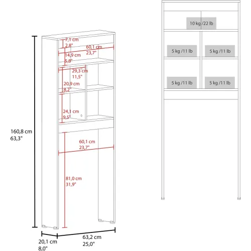TUHOME Estante Wc Bath Duo 160,8x63,2x20,1 Cm