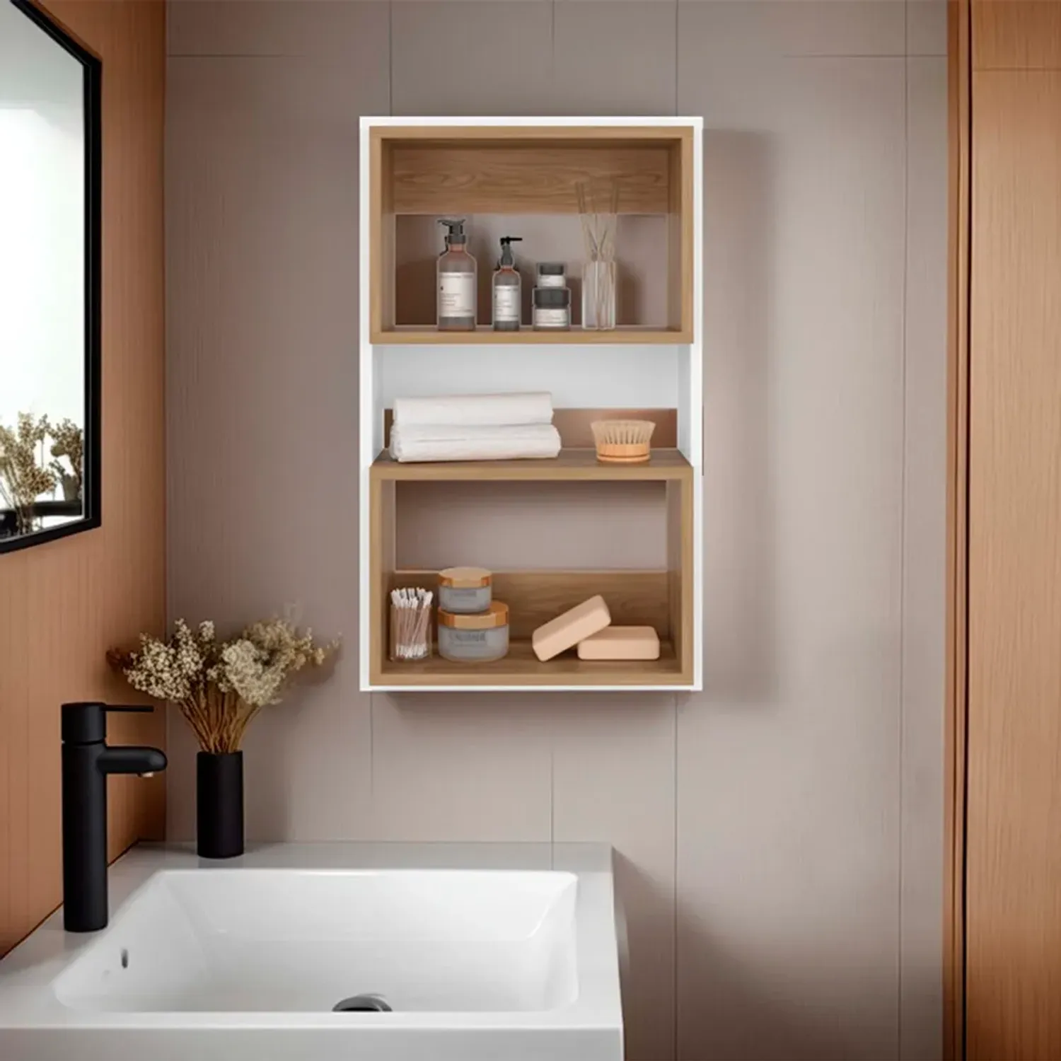 Mueble Tuhome Auxilar Muro Baño Eco color blanco/fresno | Platanitos