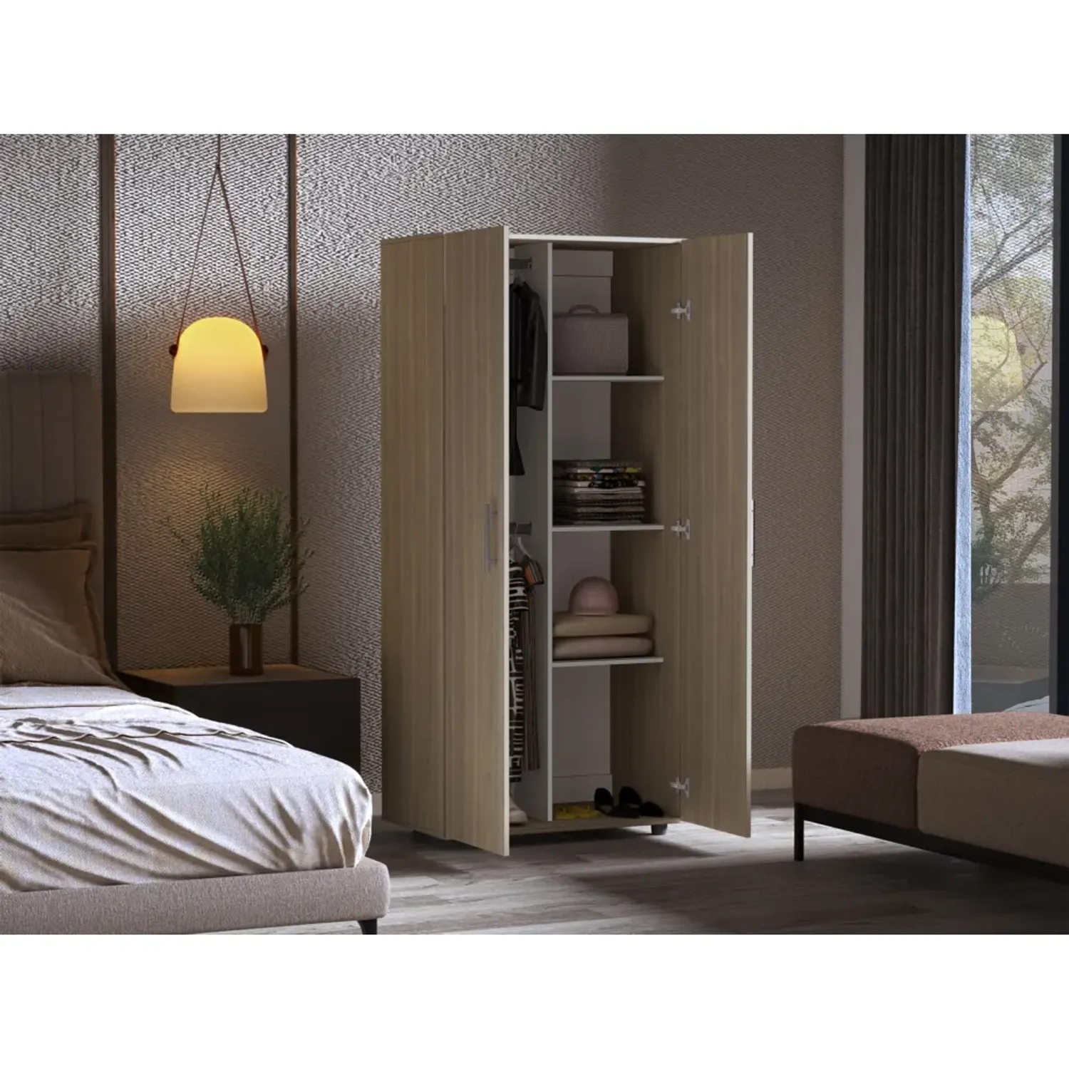 Ropero Tuhome Tera 2 Puertas Ceniza Y Blanco 180x180x48 Cm color ceniza/blanco | Platanitos