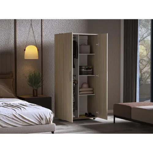 TUHOME Ropero Tera 2 Puertas Ceniza Y Blanco 180x180x48 Cm