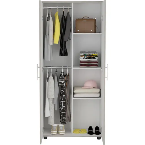 TUHOME Ropero Tera 2 Puertas Ceniza Y Blanco 180x180x48 Cm
