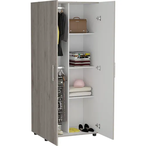 TUHOME Ropero Tera 2 Puertas Ceniza Y Blanco 180x180x48 Cm