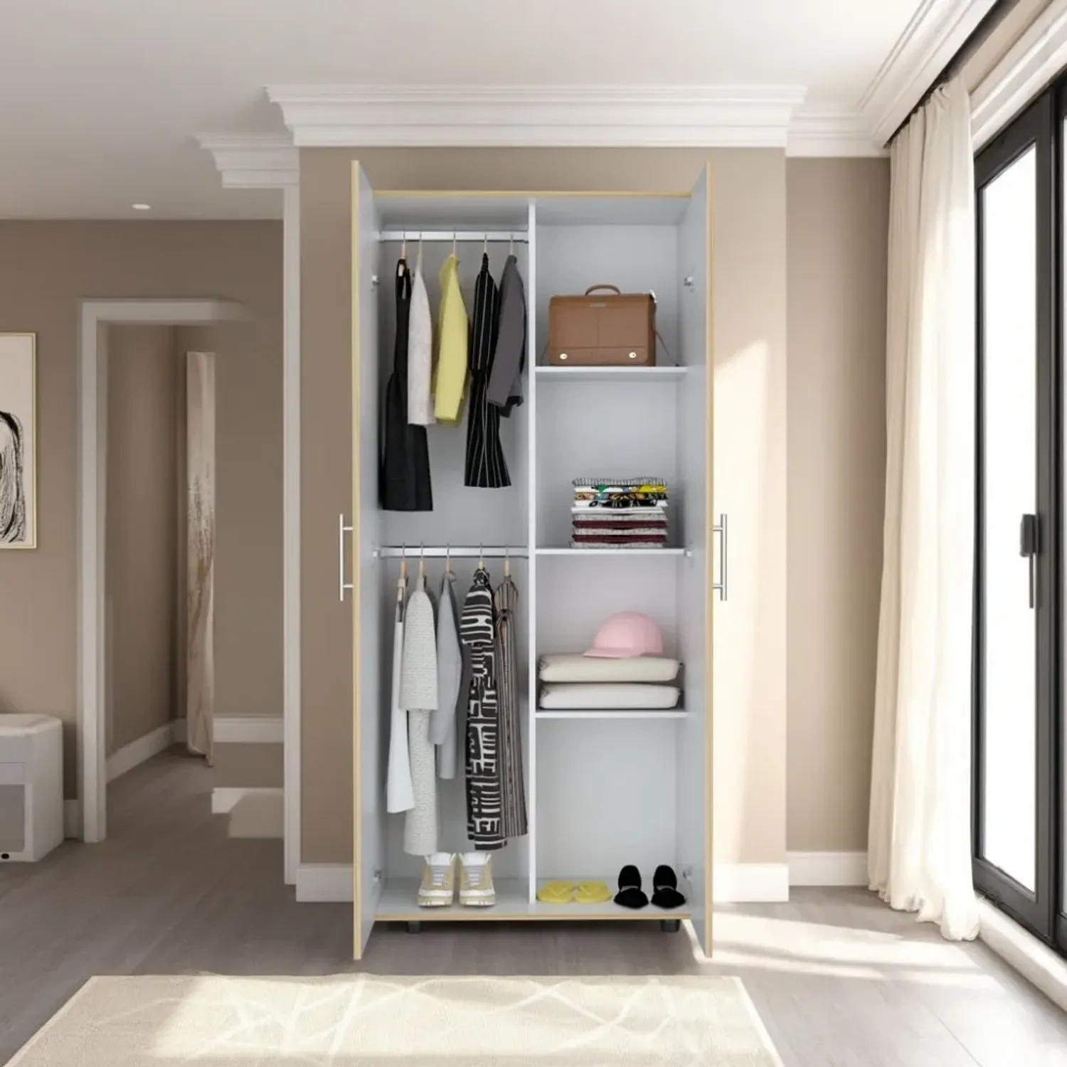 Ropero Tuhome Tera 2 Puertas Duna Y Blanco 180x180x48 Cm color duna/blanco | Platanitos