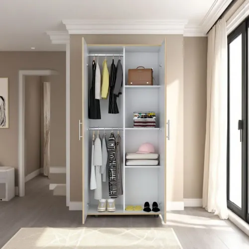 Ropero Tuhome Tera 2 Puertas Duna Y Blanco 180x180x48 Cm | Platanitos