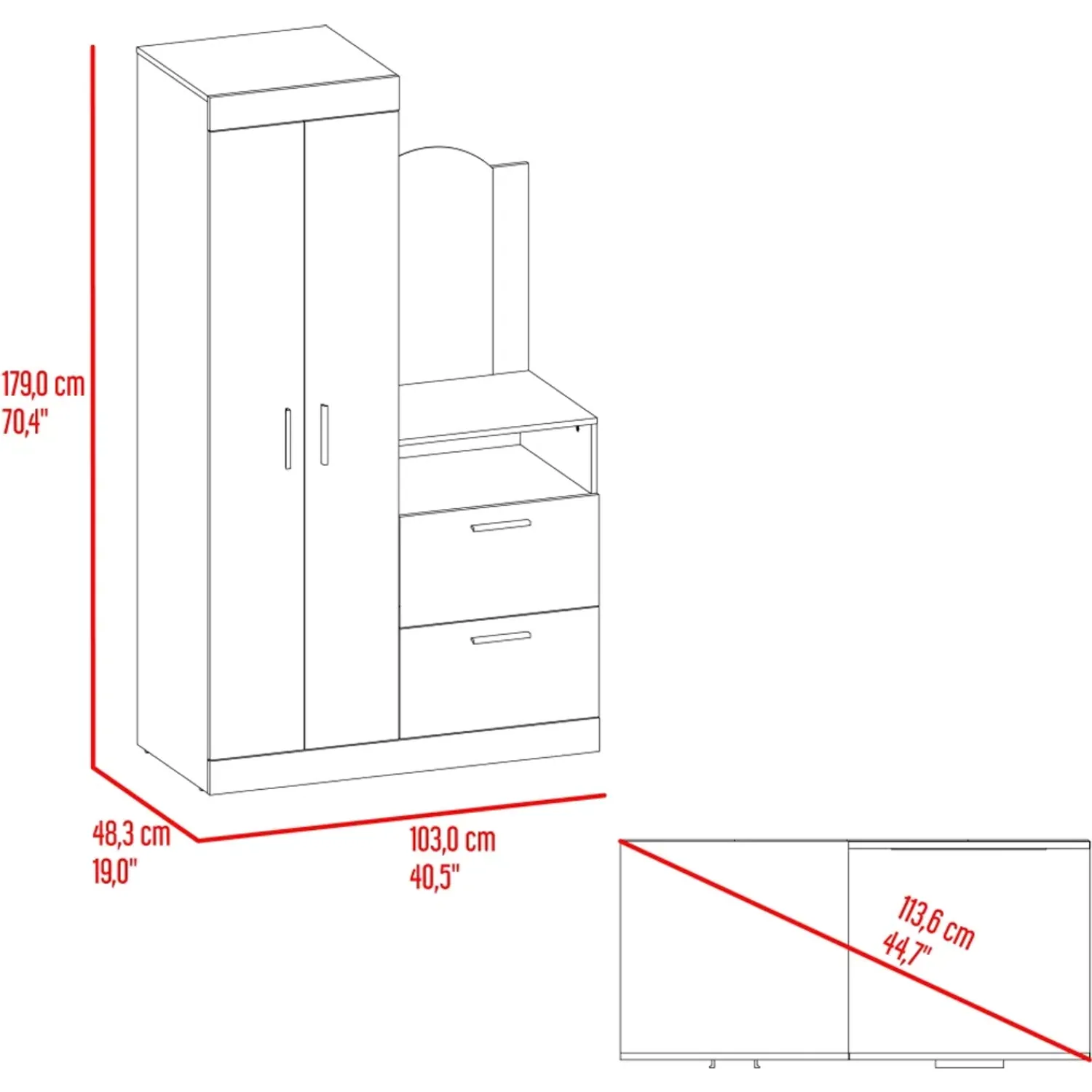 Ropero Tuhome Cómoda Praga 3 Puertas 1 Cajón Y Espejo color wengue | Platanitos