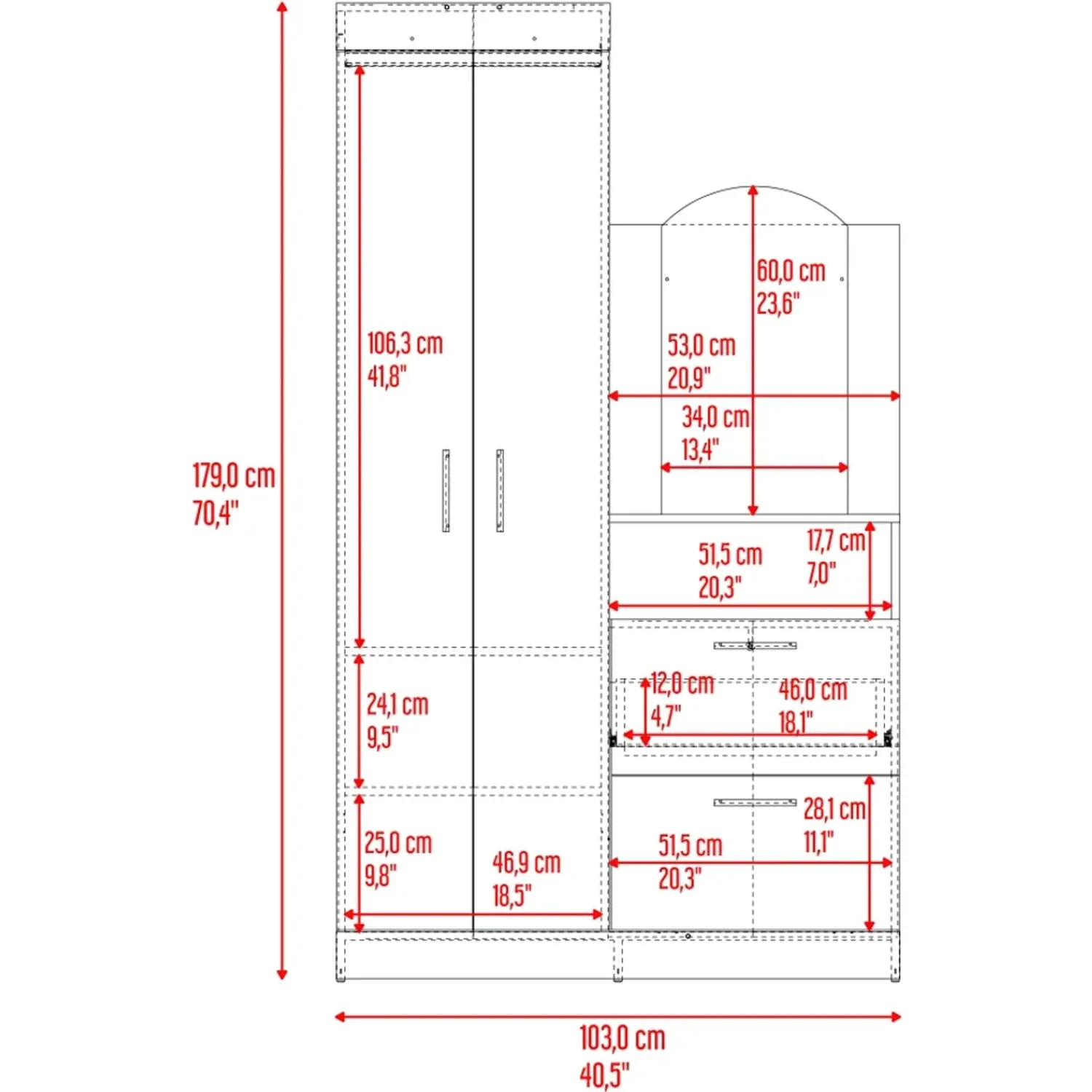 Ropero Tuhome Cómoda Praga 3 Puertas 1 Cajón Y Espejo color wengue | Platanitos