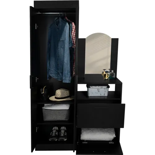 TUHOME Ropero Cómoda Praga 3 Puertas 1 Cajón Y Espejo