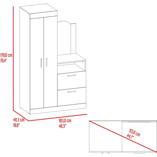 TUHOME Ropero Cómoda Praga 3 Puertas 1 Cajón Y Espejo